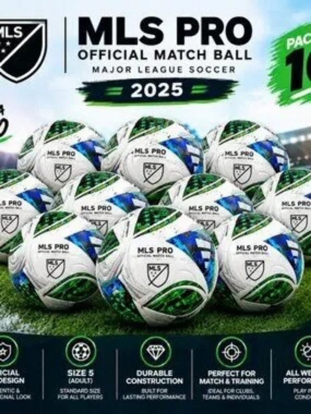 MLS Pro Major League Soccer Match 2025 Official Match Ball Size 5 pack of 10